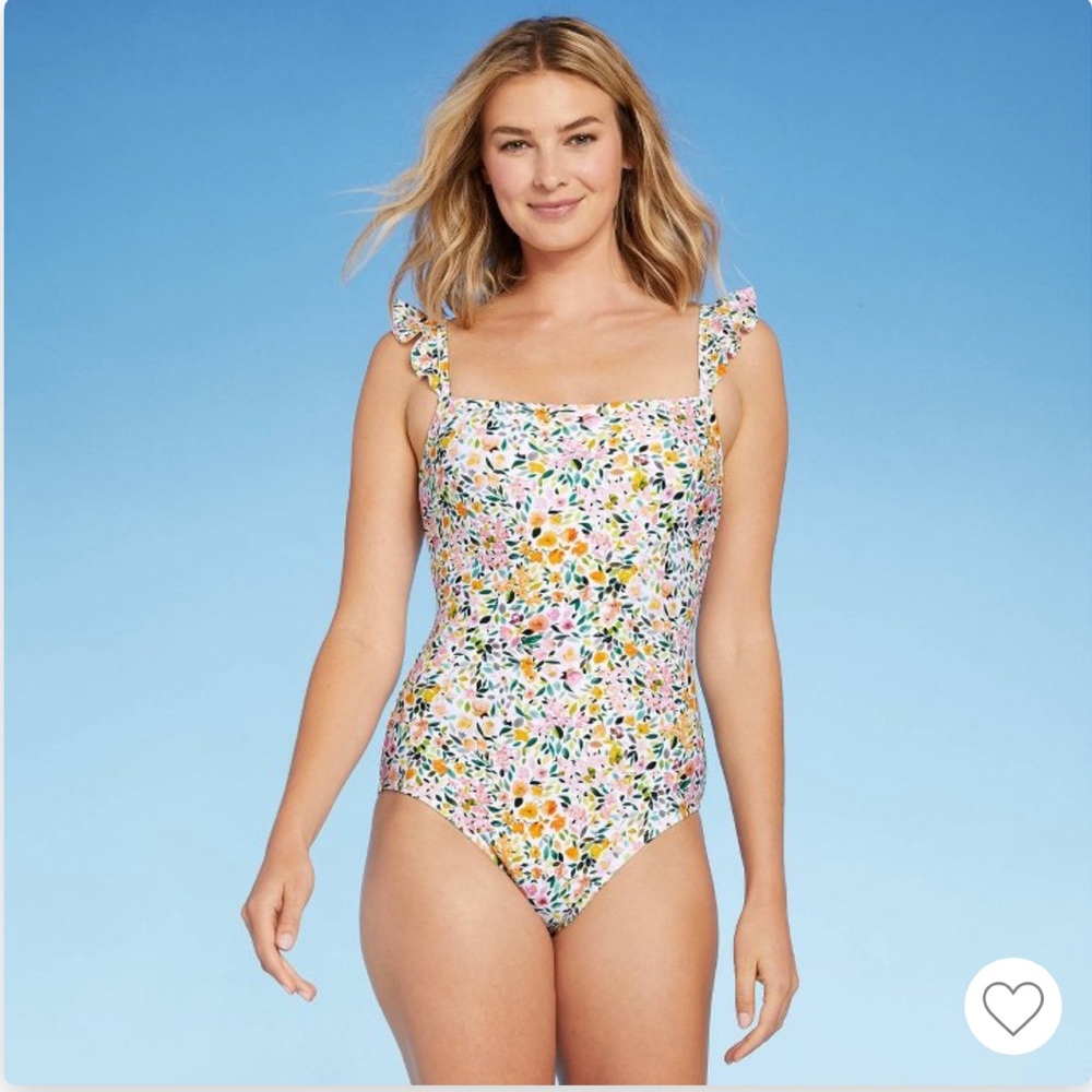 Kona Sol Women's Ruffle Shoulder Floral One Piece Swimsuit